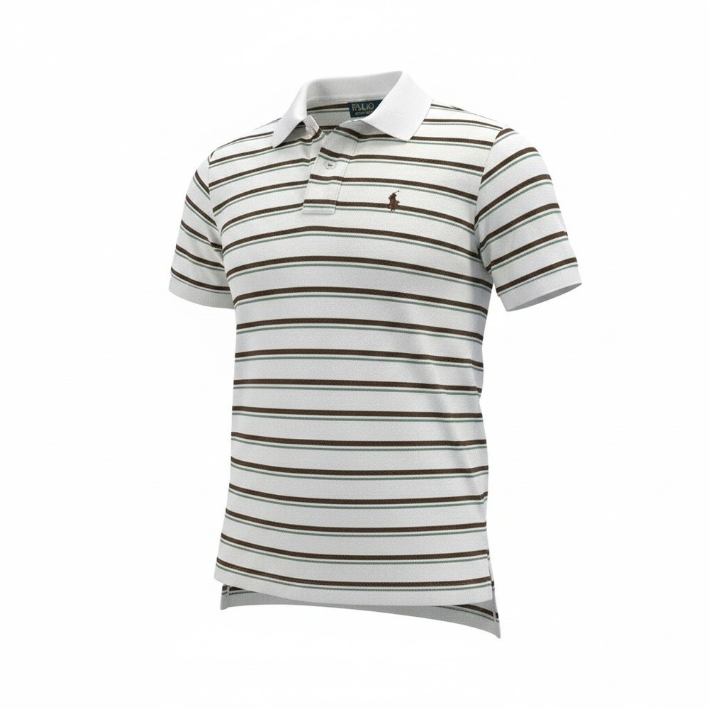 Y2K Polo Ralph Lauren Polo Shirt M White Striped Cotton Gorpcore Old Money Retro